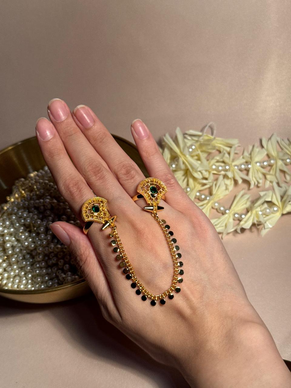 Rani Sona Double Ring - Green