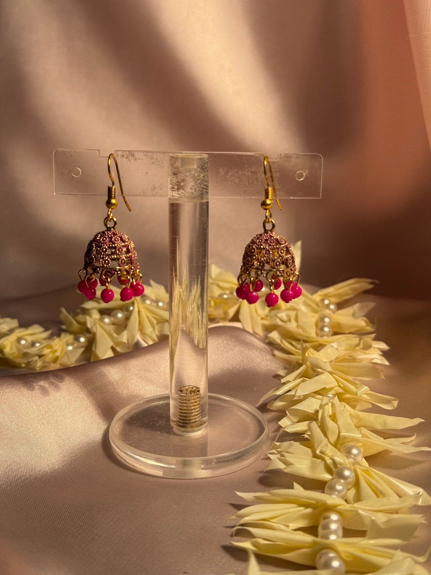 Pink zari jhumki - rozana