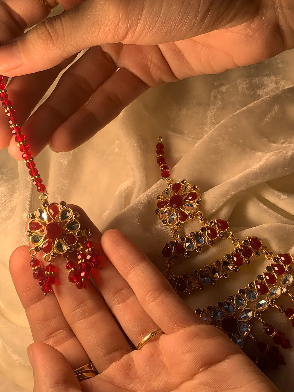 JA-2 Kundan jhoomar Set - Red
