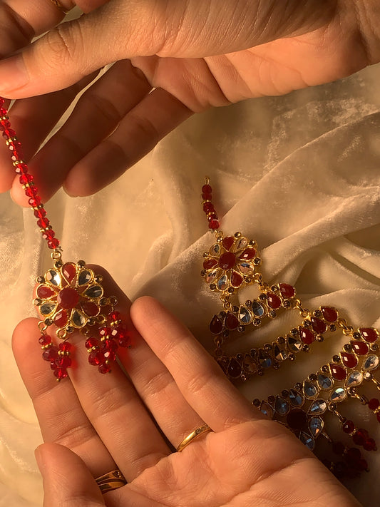 JA-2 Kundan jhoomar Set - Red