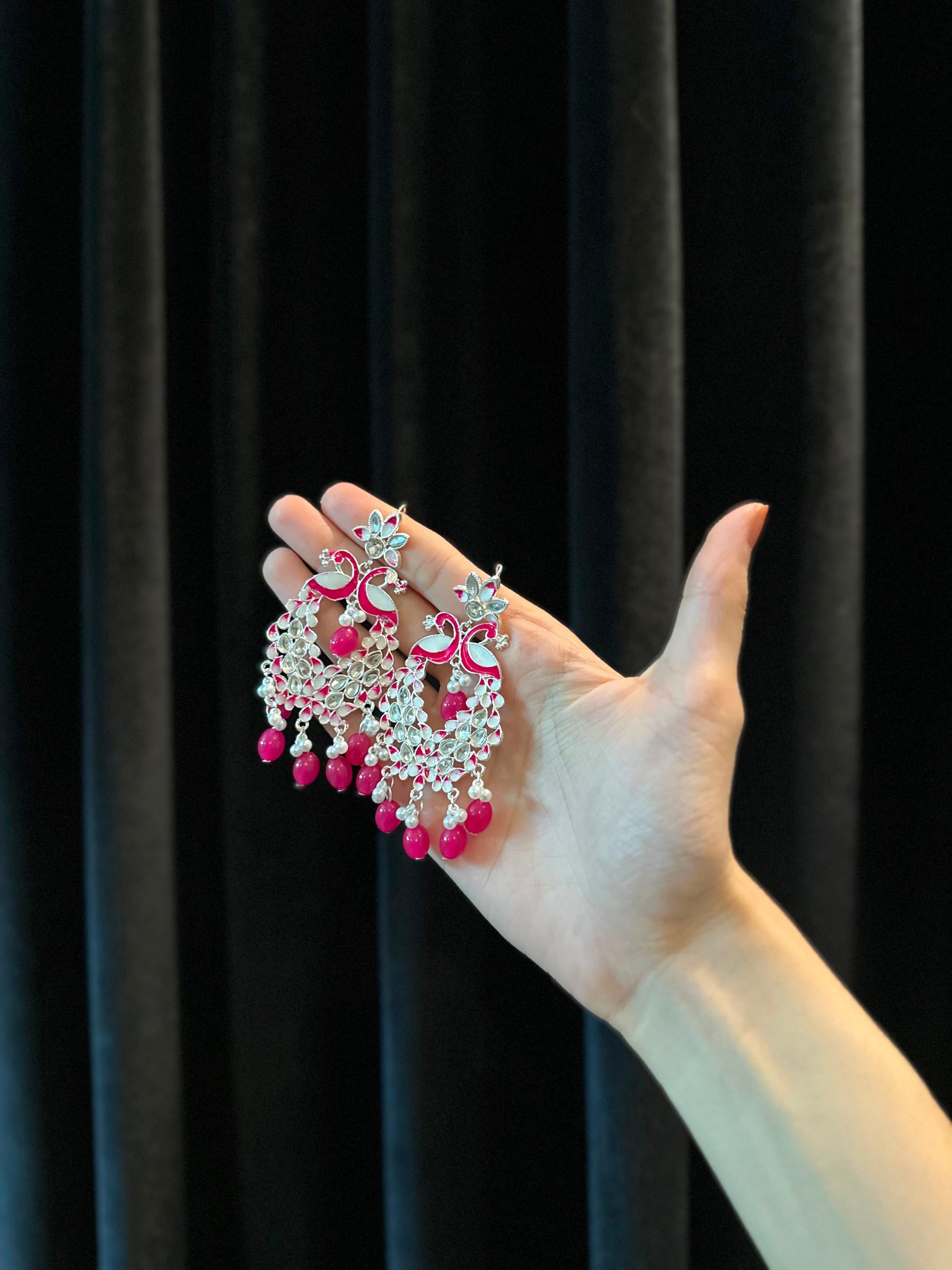 Shamim Ara Earrings- silver and pink (aara collection)
