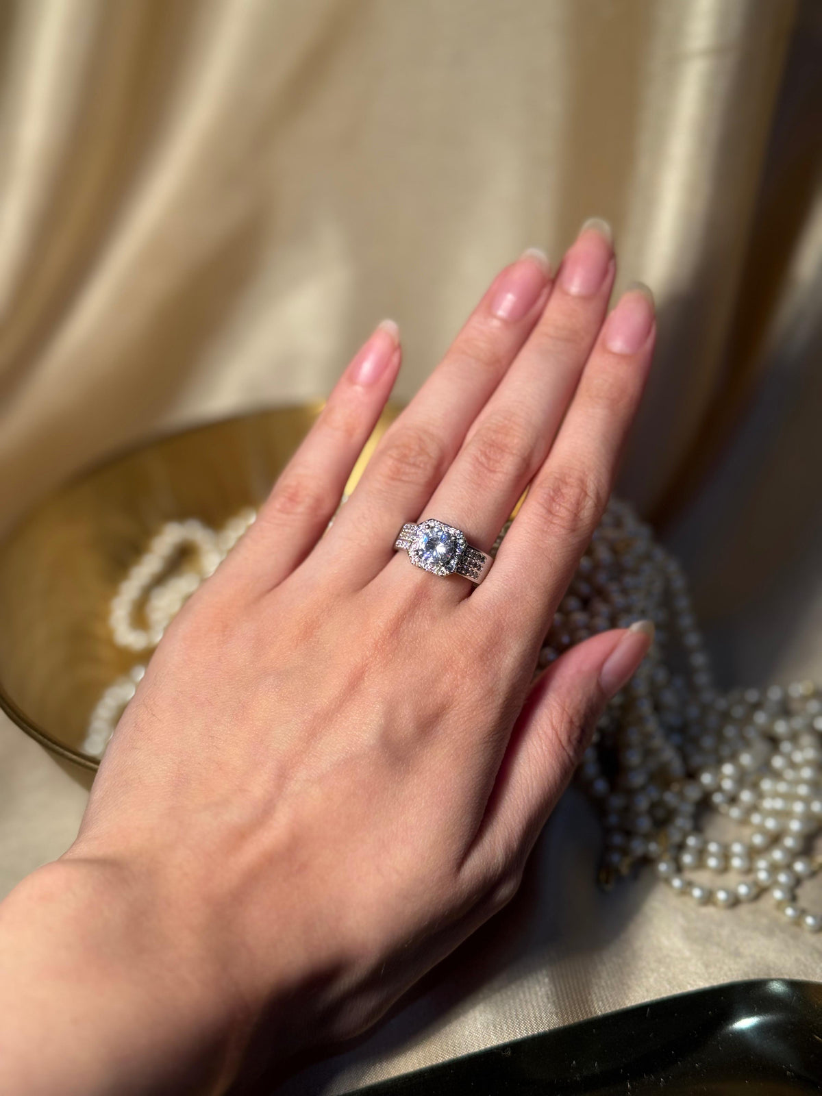 Square Gem Band Silver Ring