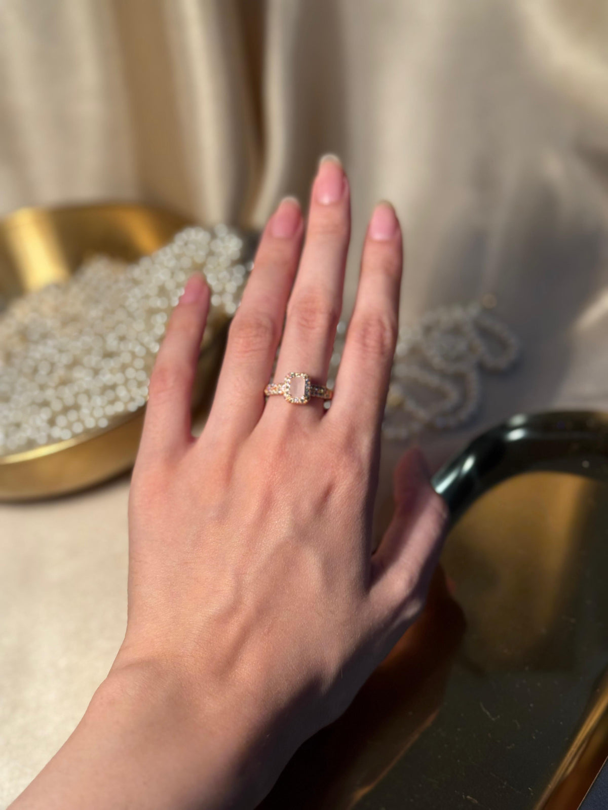 Rectangle Gem Stone Ring Gold - Pink