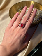 Square Bedazzled Ring Gold - Red