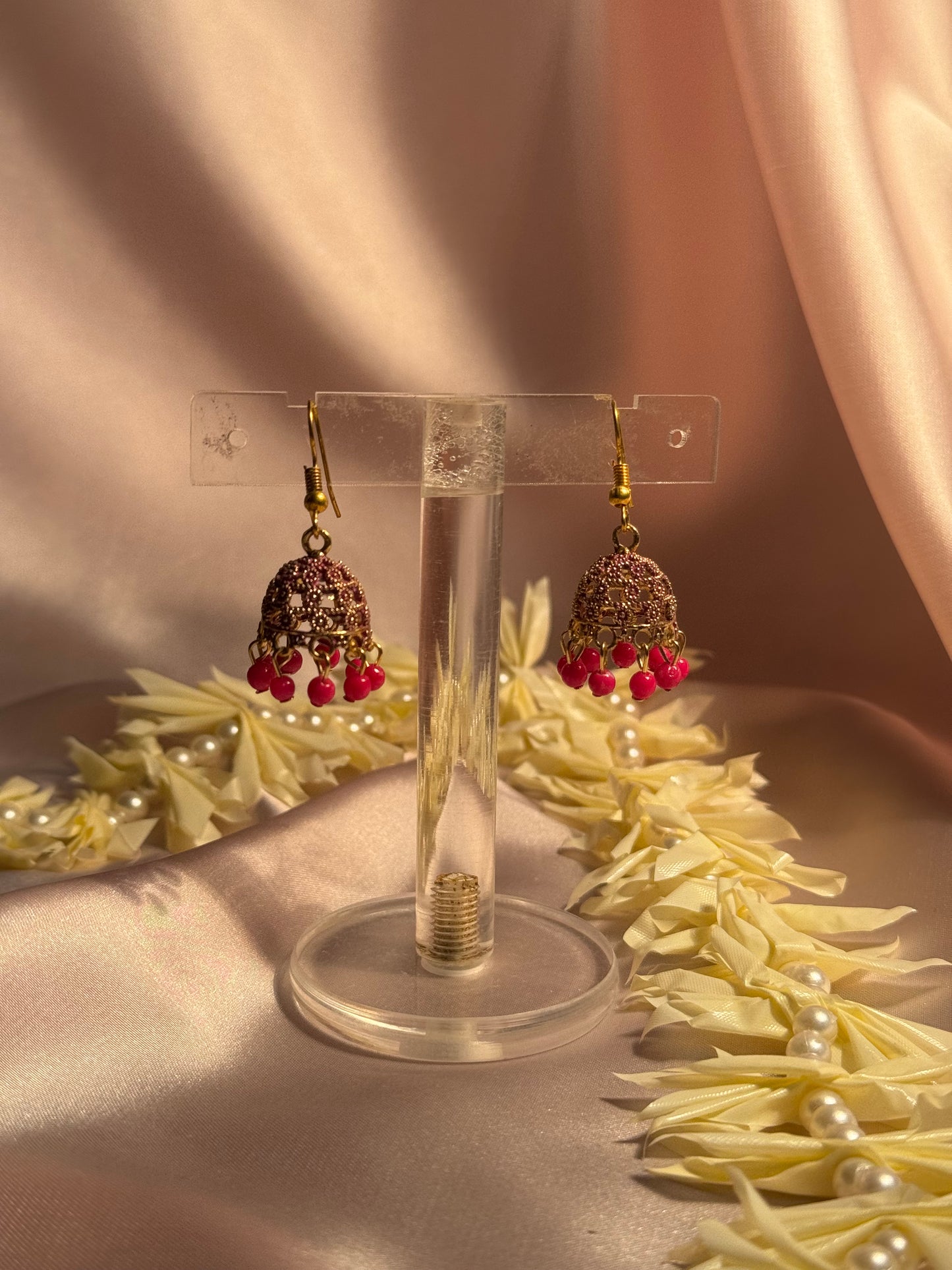 Pink zari jhumki - rozana