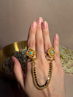 Mughal Sona Double Ring - Turquoise