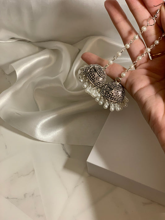 Shehnoor moti lari Jhumki - Silver