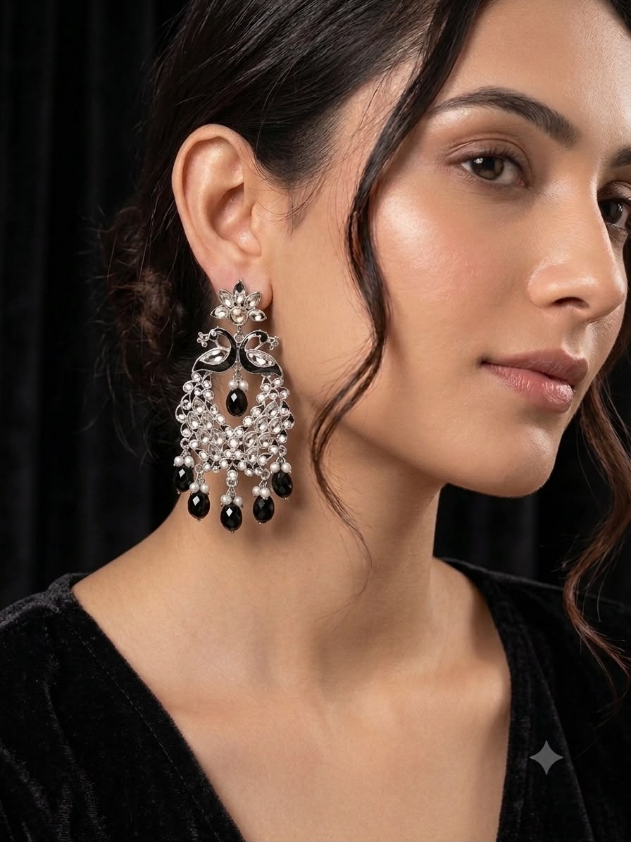 Shamim Ara Earrings- silver and black(aara collection)
