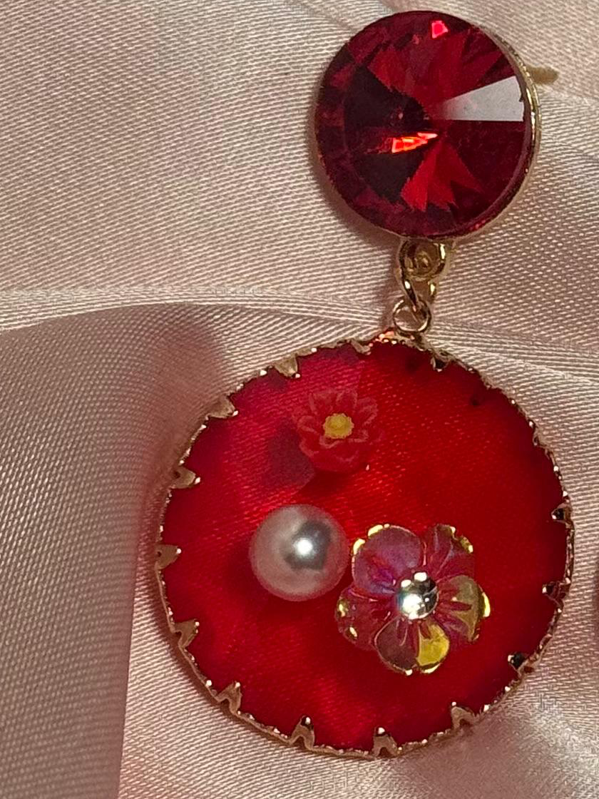 Enamel double round Earrings - red