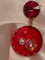 Enamel double round Earrings - red