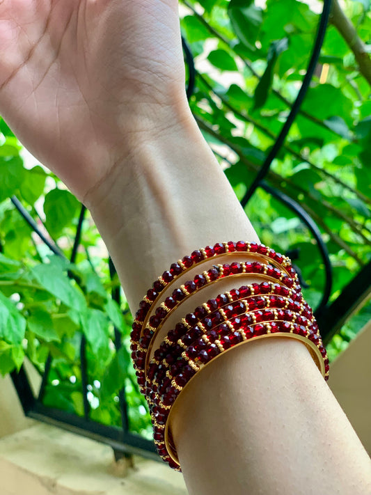 Moti bangle Maroon and Gold