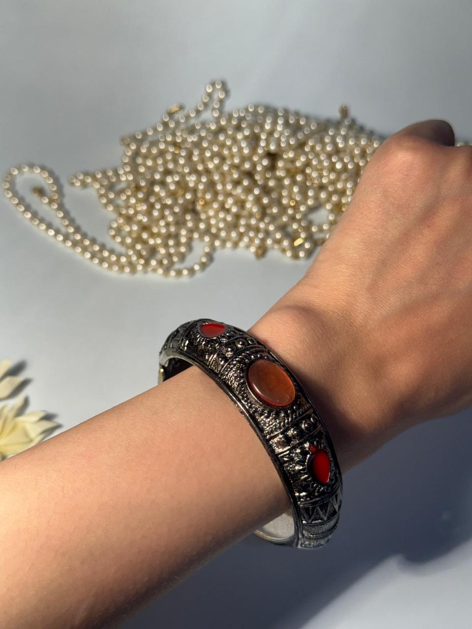 Silver Cuff (bracelet) - Maroon