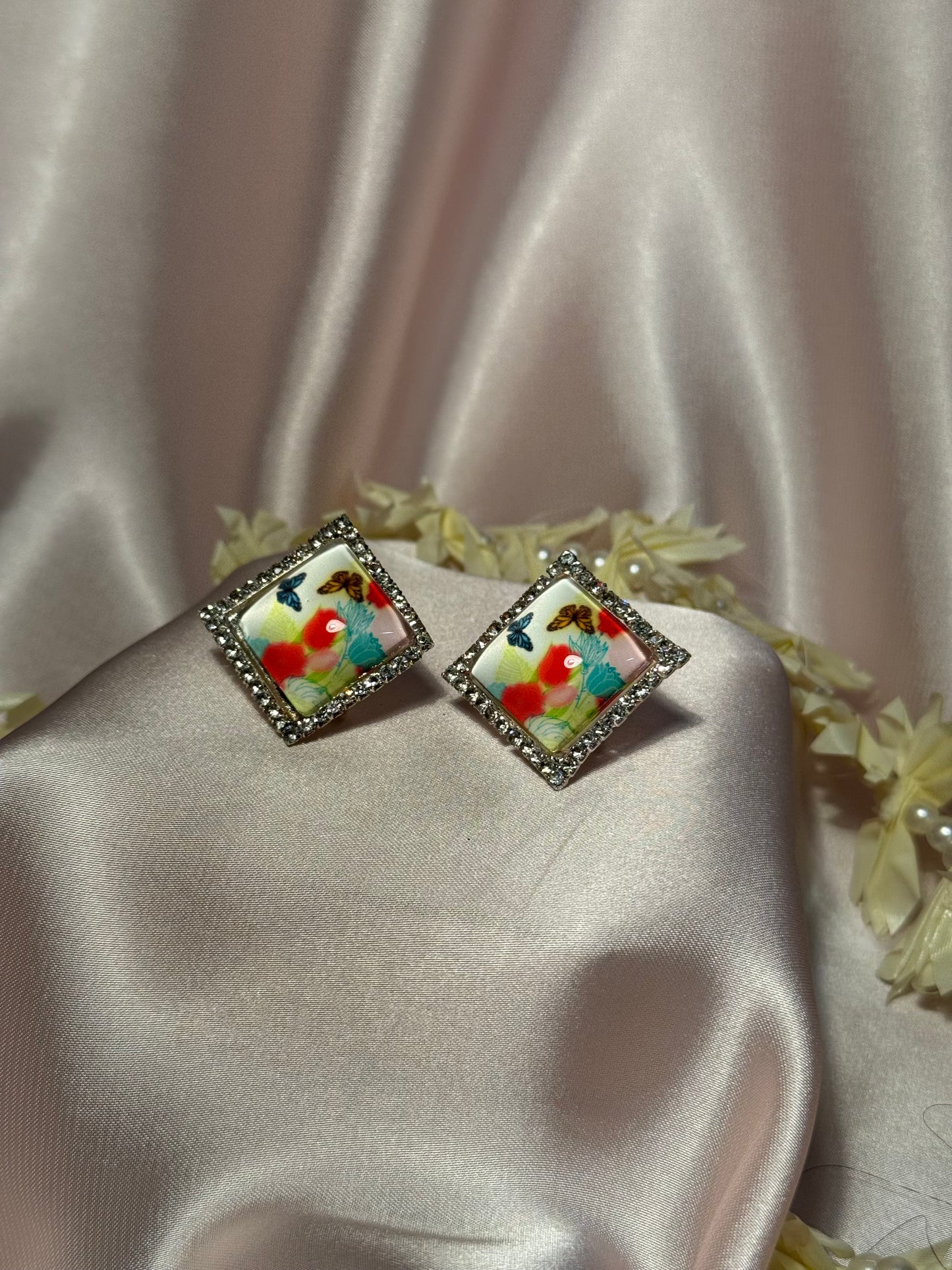Printed summer breeze square earrings- multi