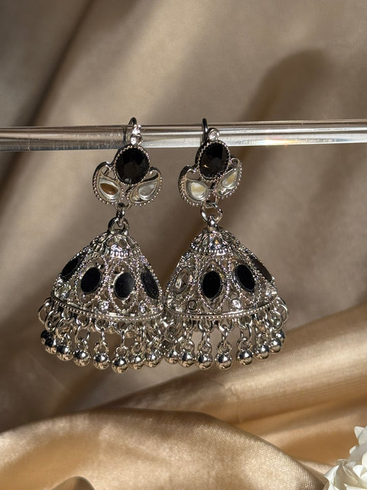 Ayna jhumki khass collection-silver and black