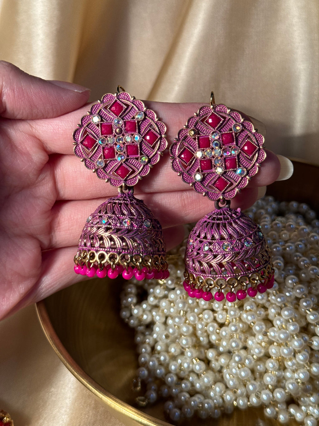 Sarah jhumki pink- rozana