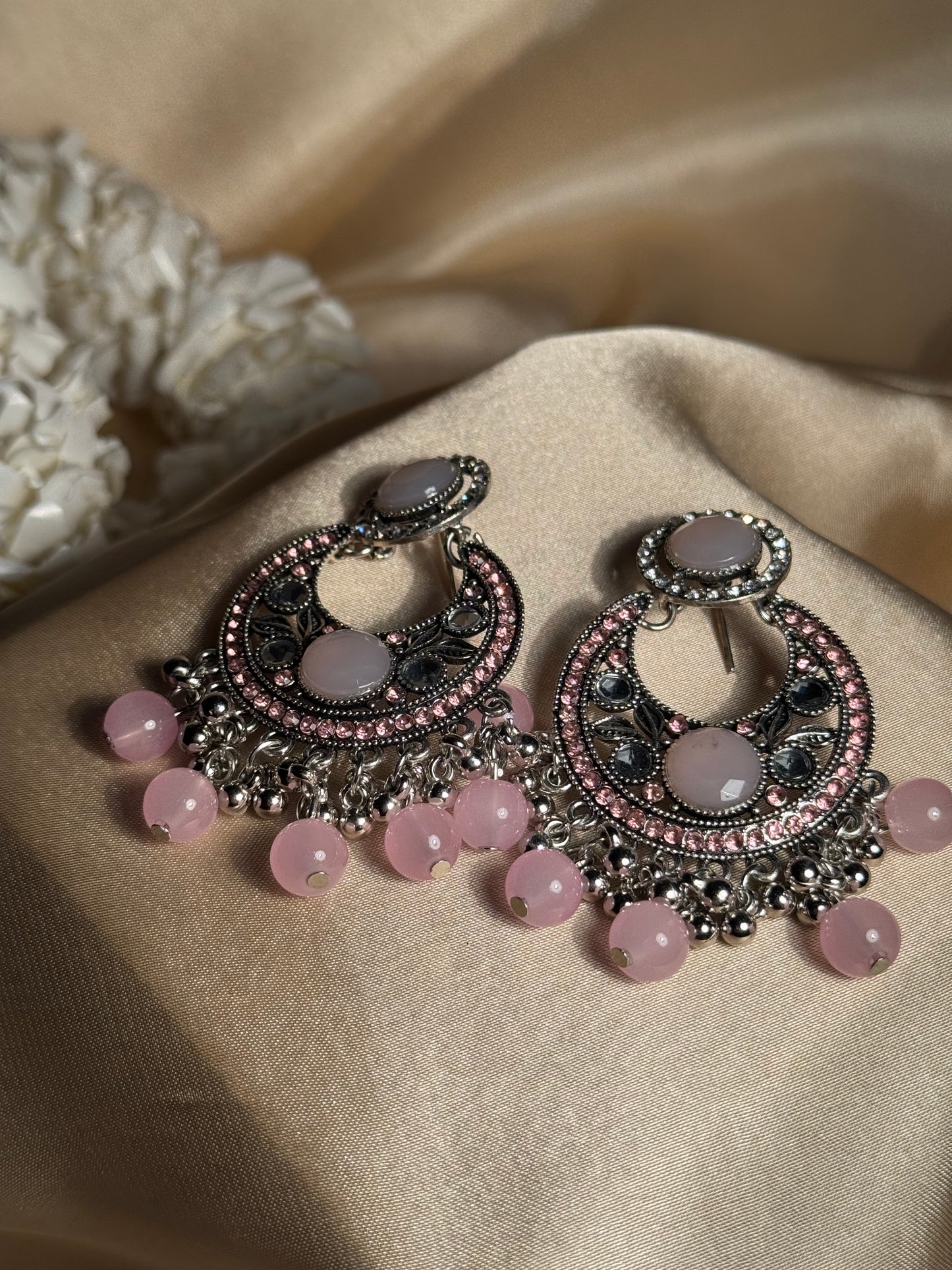 Sultana chandbali khass collection-silver and pink