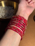 Beaded glass bangles with karra - Red