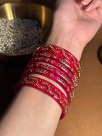Beaded glass bangles with karra - Red