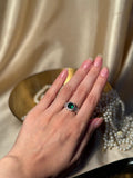 Square Gem Band Silver Ring - Dark Green