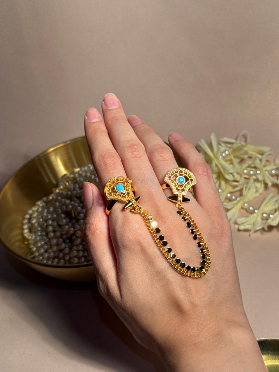 Rani Sona Double Ring - Turquoise