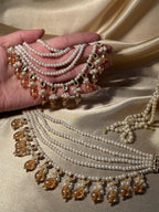 White pearl saharay with gold beads - gold