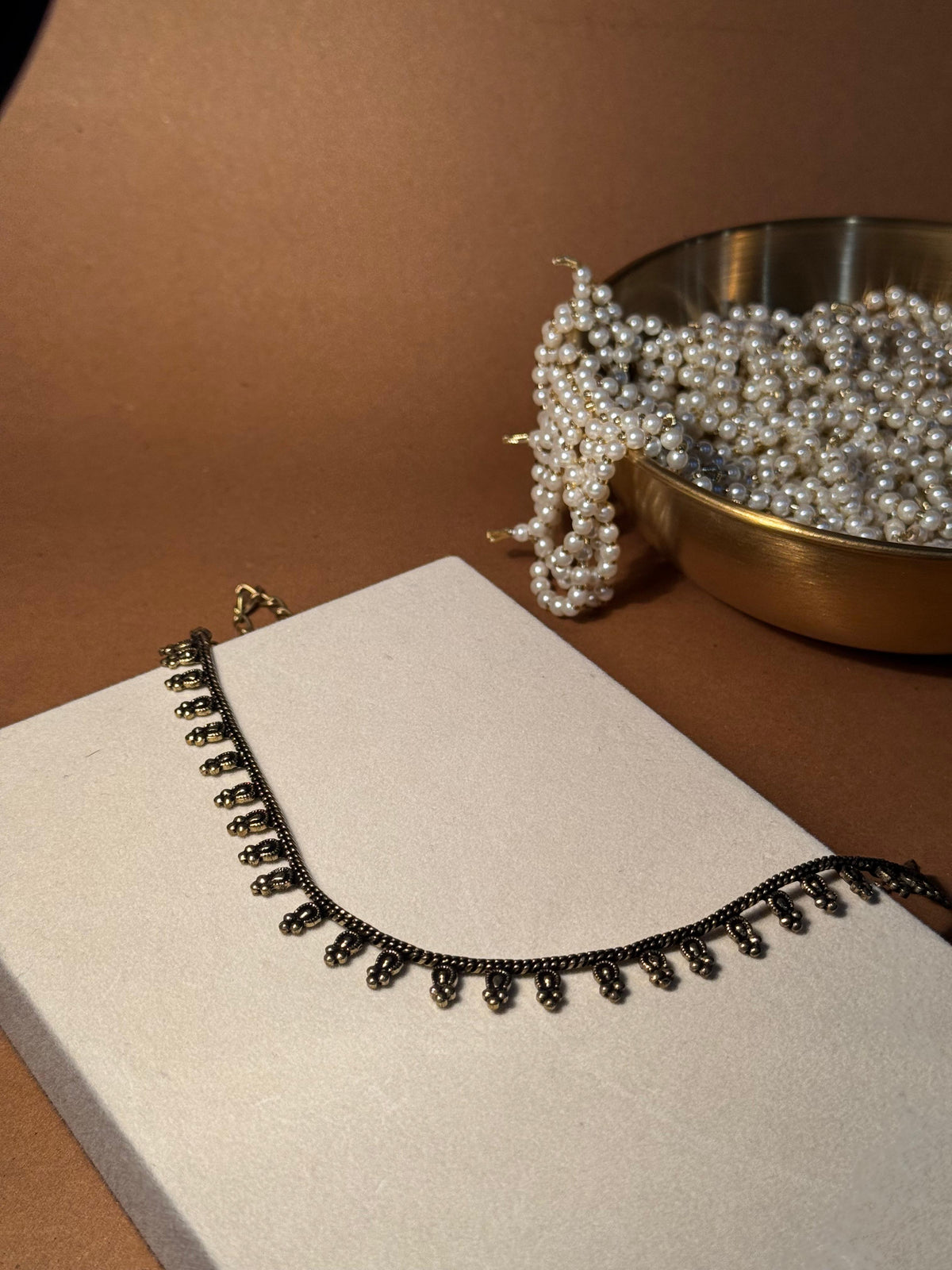 Oxidized Necklace Beaded - Silver