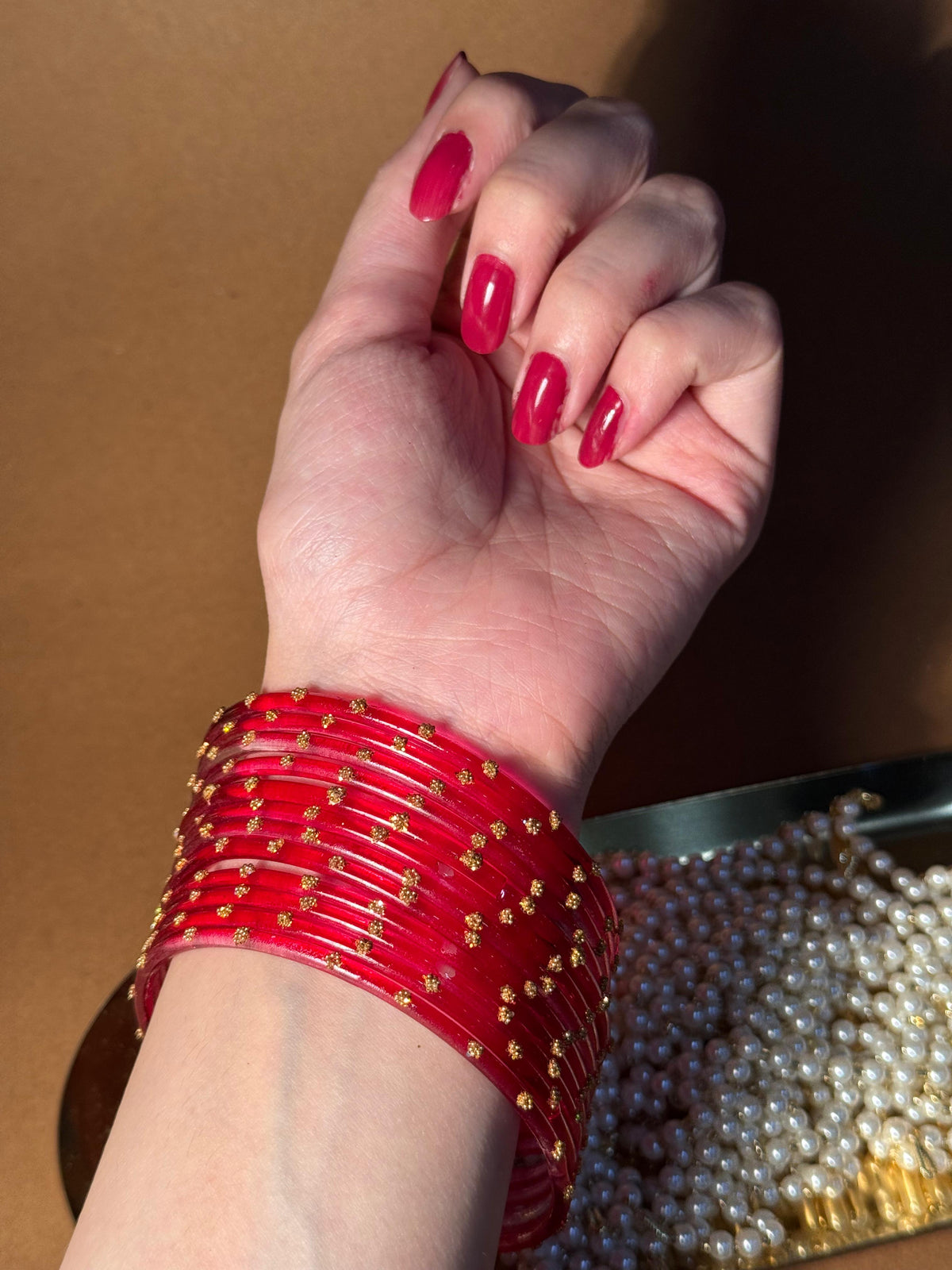 Dotted  Glitter Bangles - Deep Red