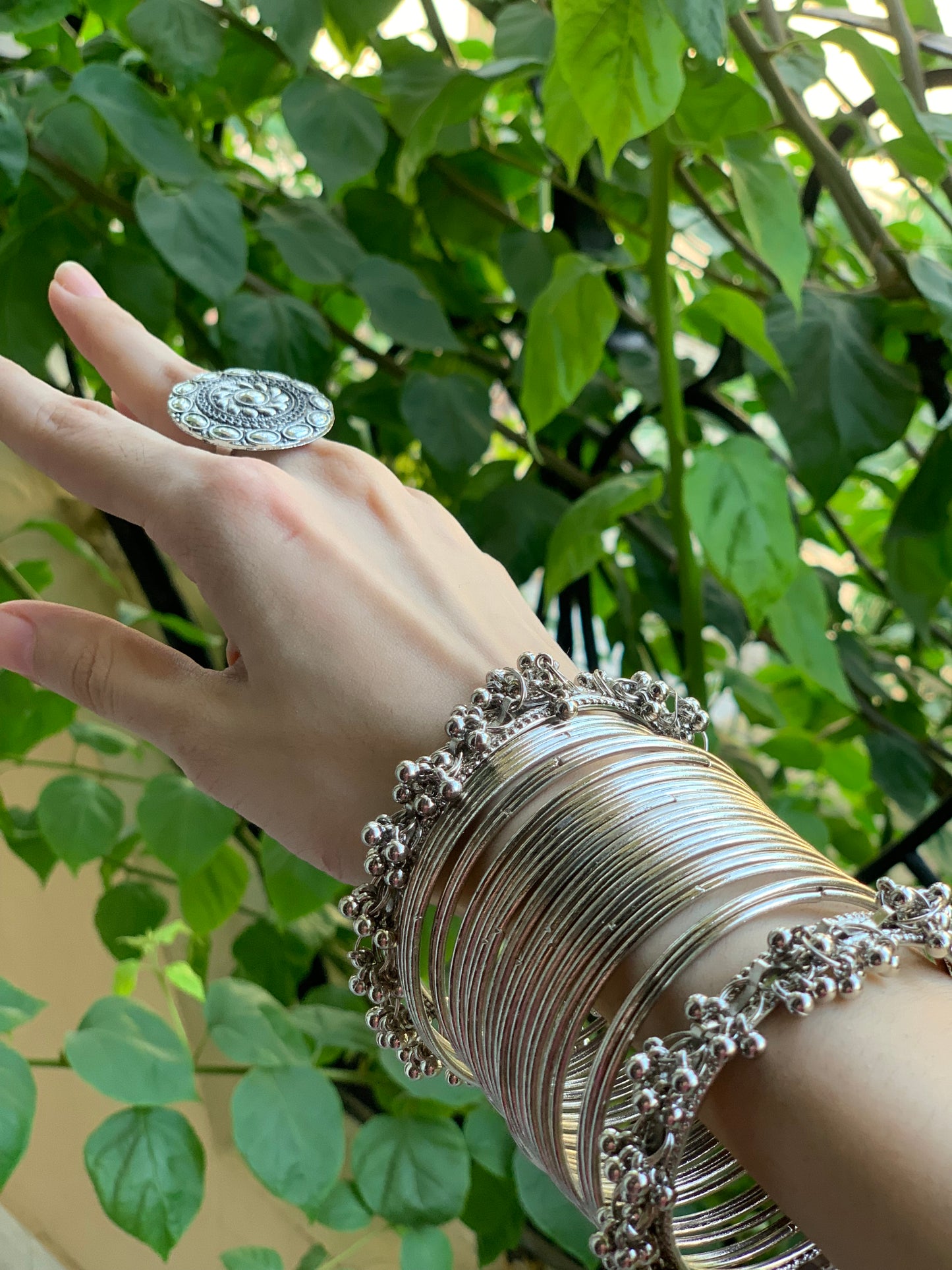 small balls silver karray and bangle set