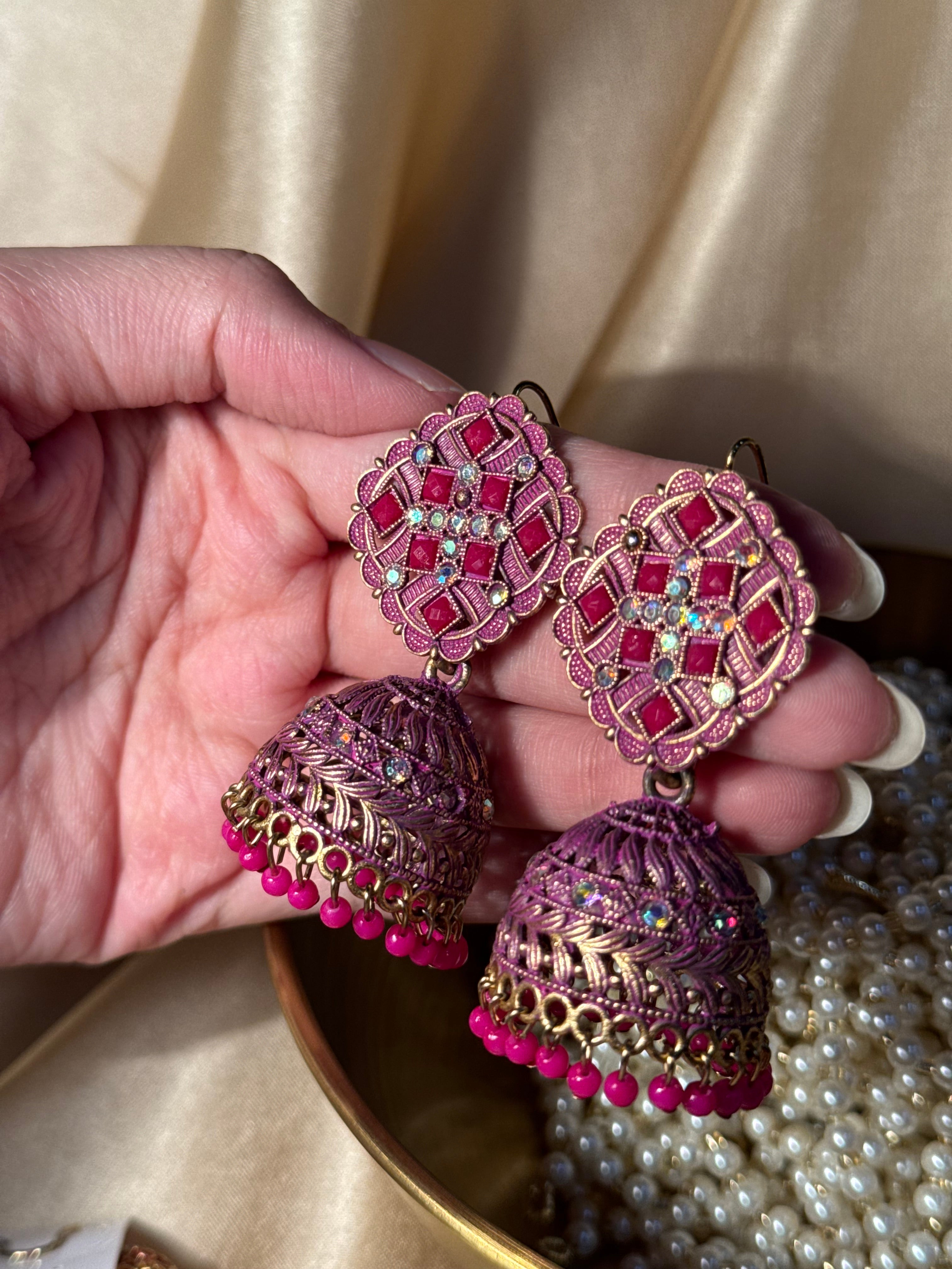 Sarah jhumki pink- rozana
