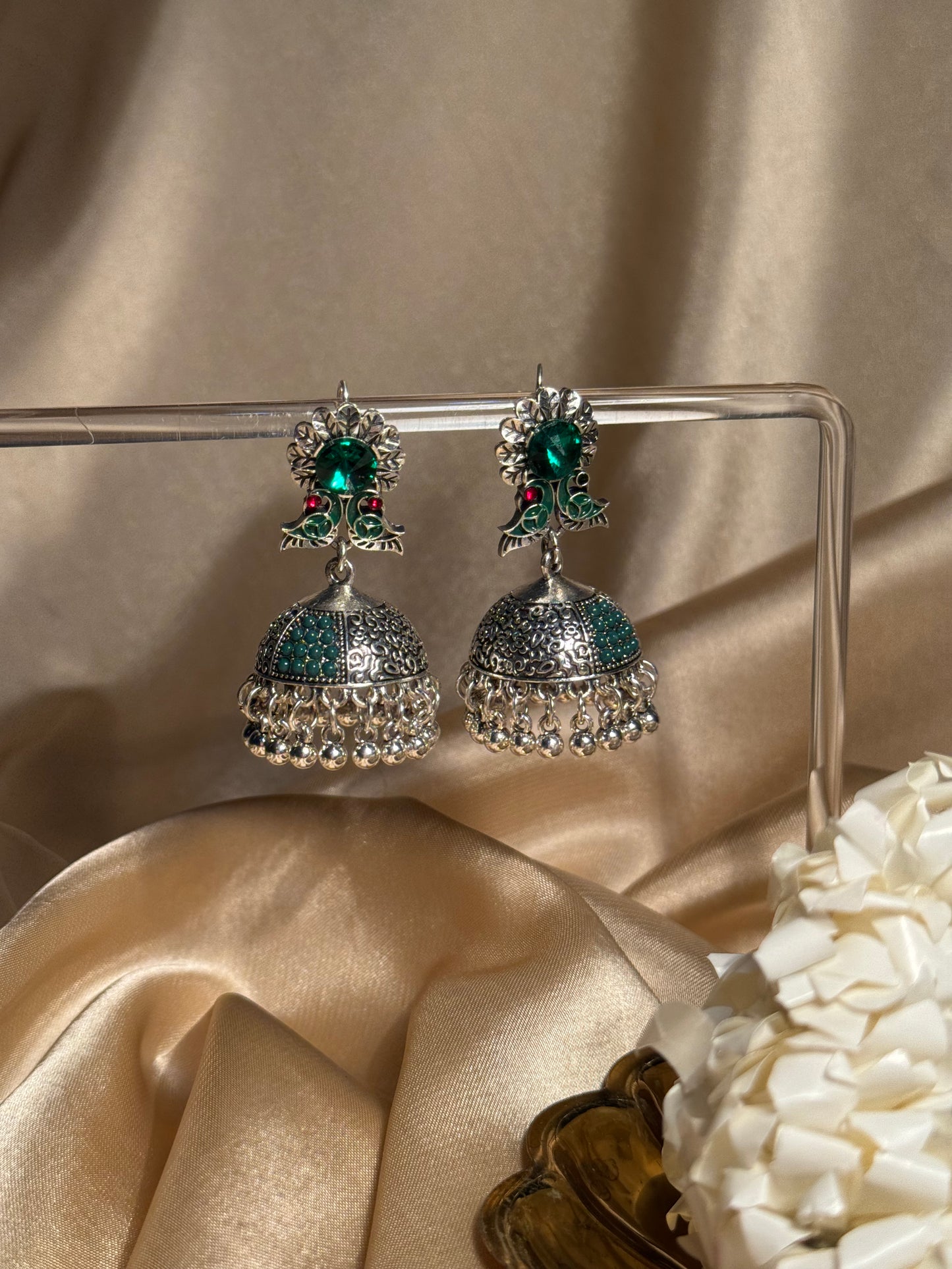 Phool chirya oxidized khass collection-silver and green