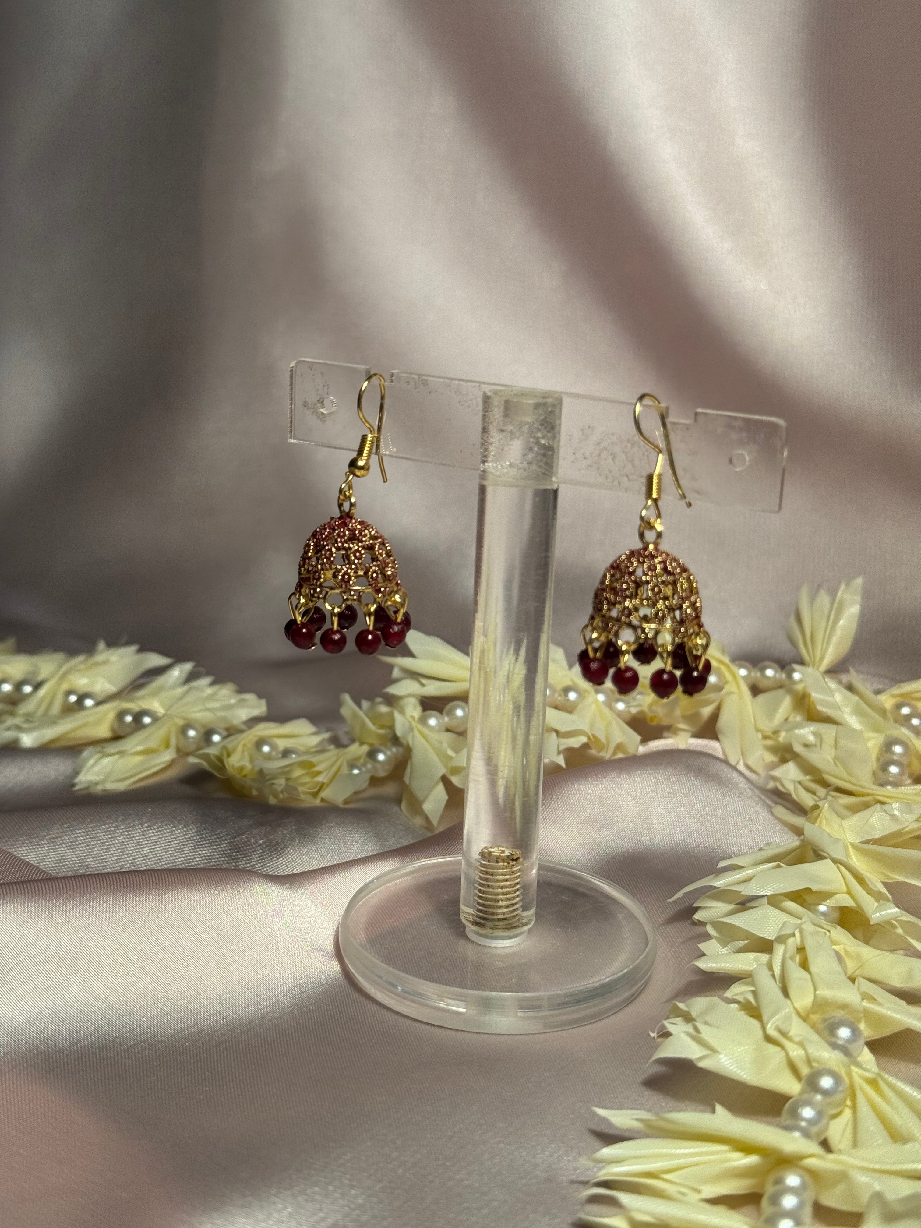 Maroon zari jhumki - rozana
