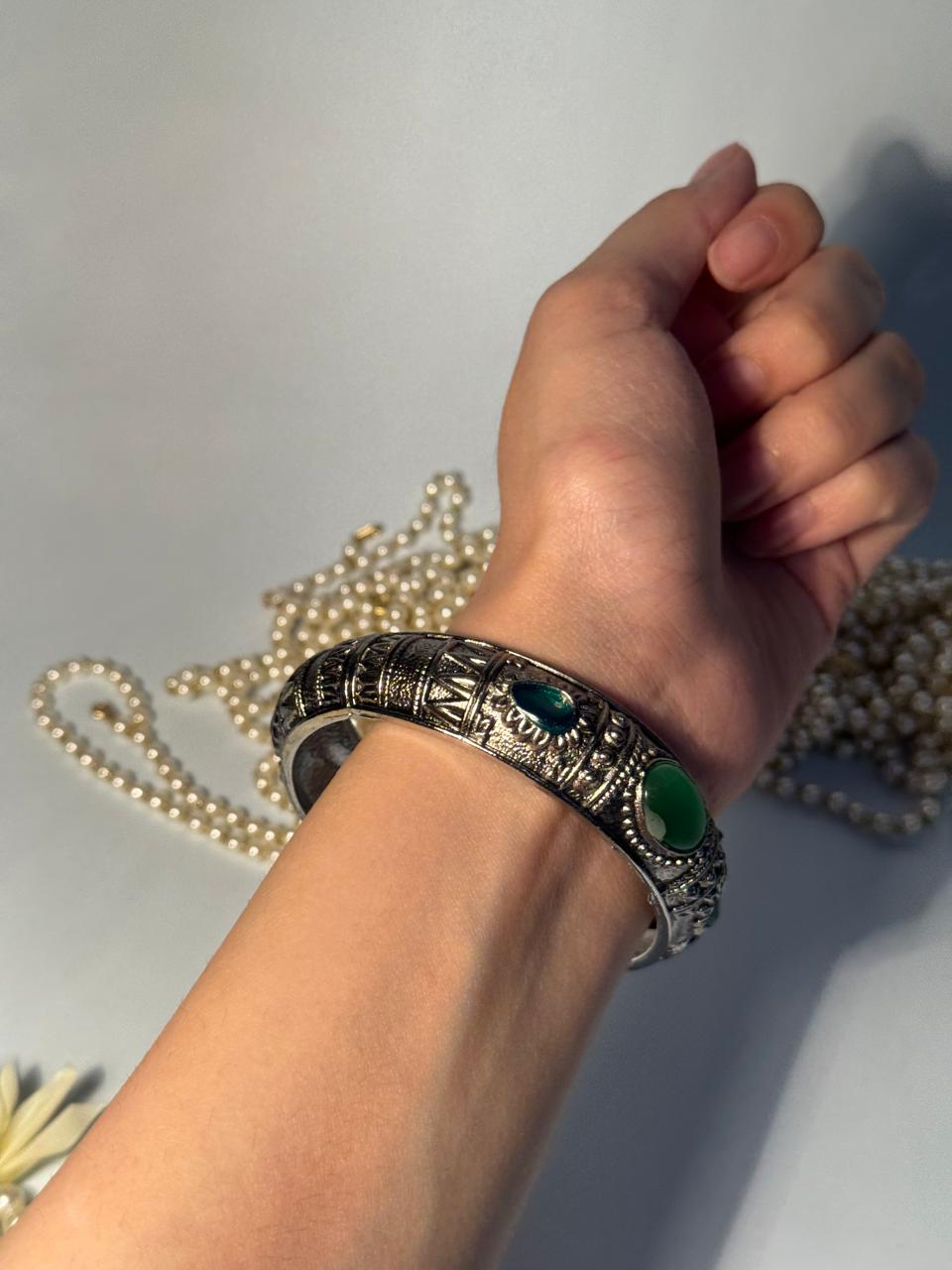 Silver Cuff (bracelet) - Green