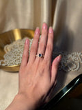 Rectangle Gem Stone Ring Gold - blue