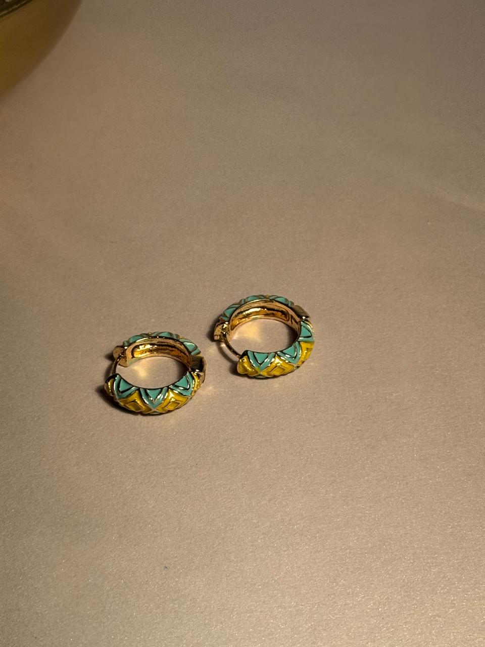 Enamel Hoops - Yellow and Turquoise