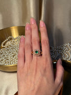 Square Gem Ring Gold - Dark green