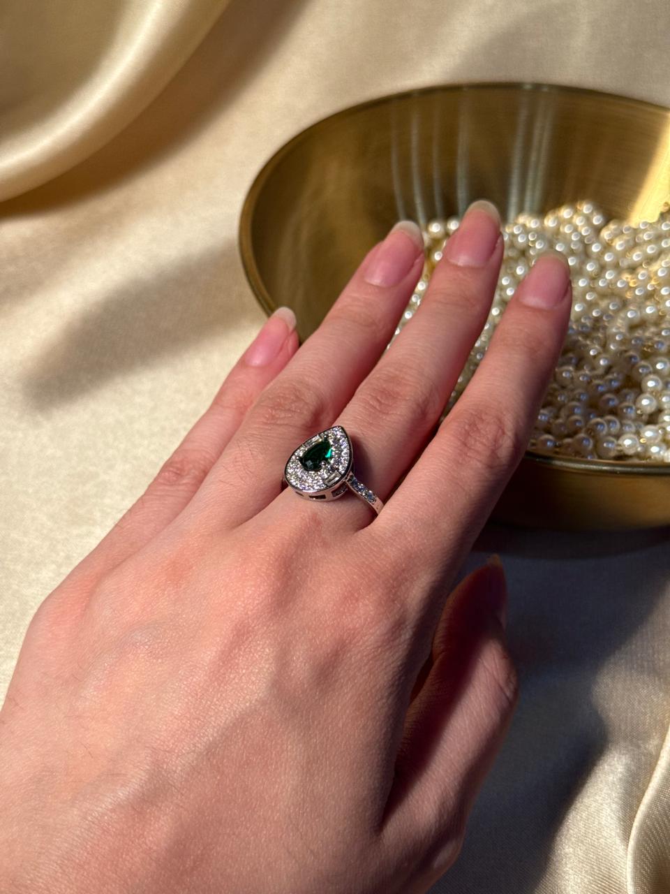 Droplet Ring silver - Dark Green