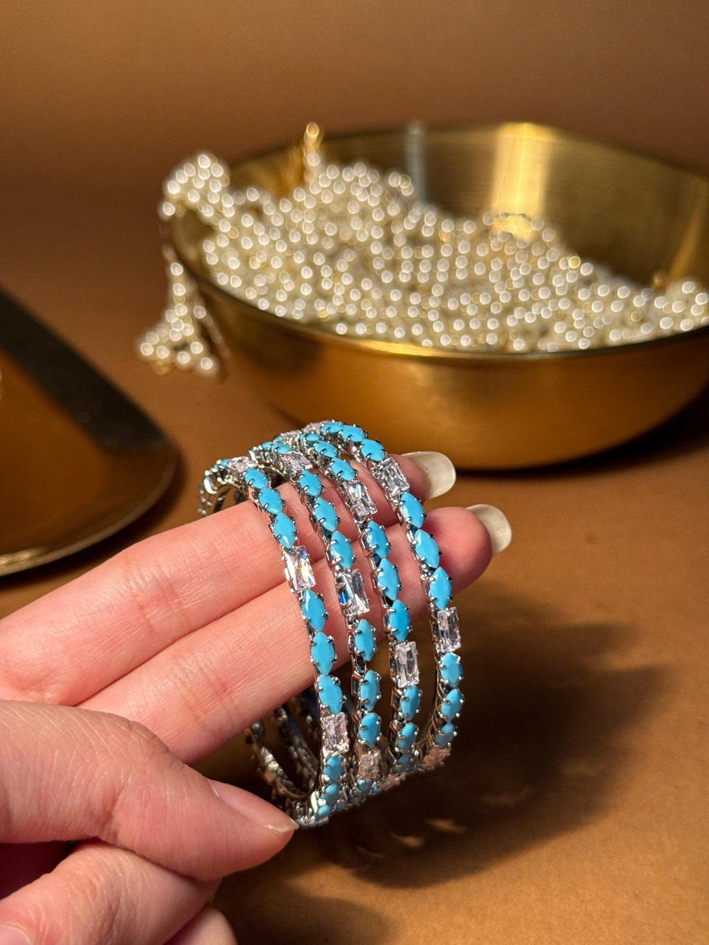 Zainab bangles Silver - Sky Blue & White (kids collection)