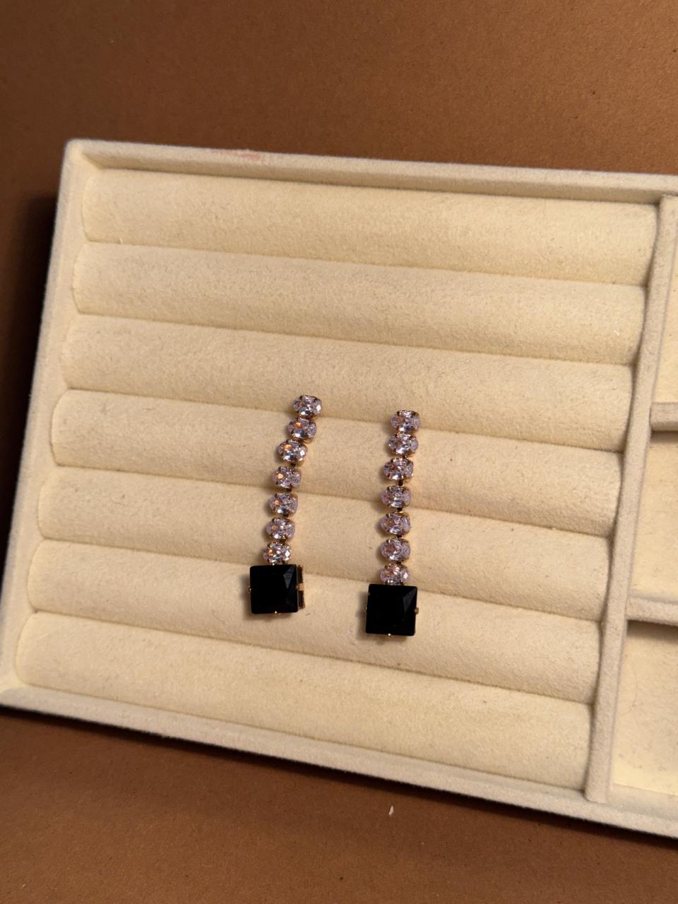 OS Crystal Drop Earrings - Black