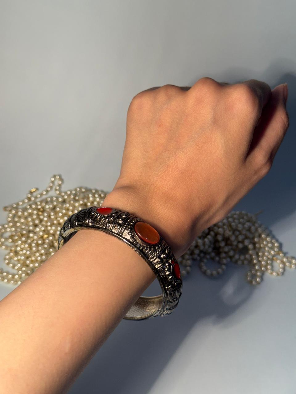 Silver Cuff (bracelet) - Maroon
