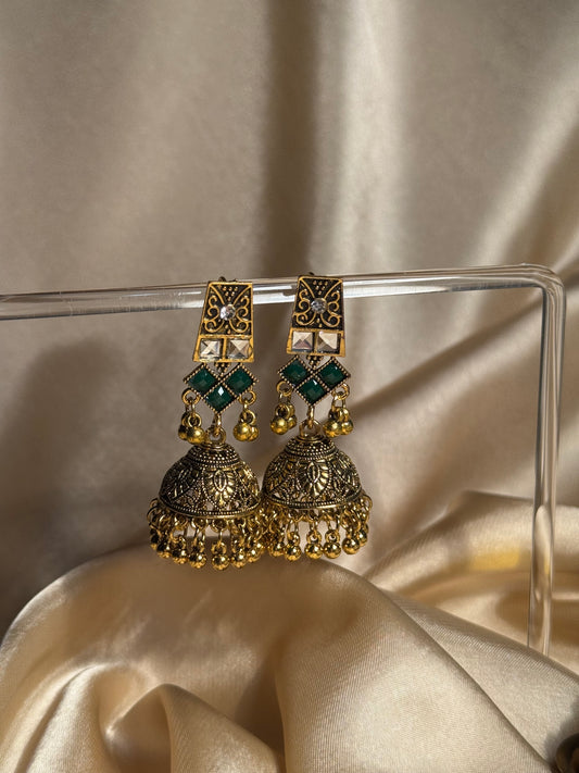 Dadi ki antique jhumkiyan khass collection- green and gold