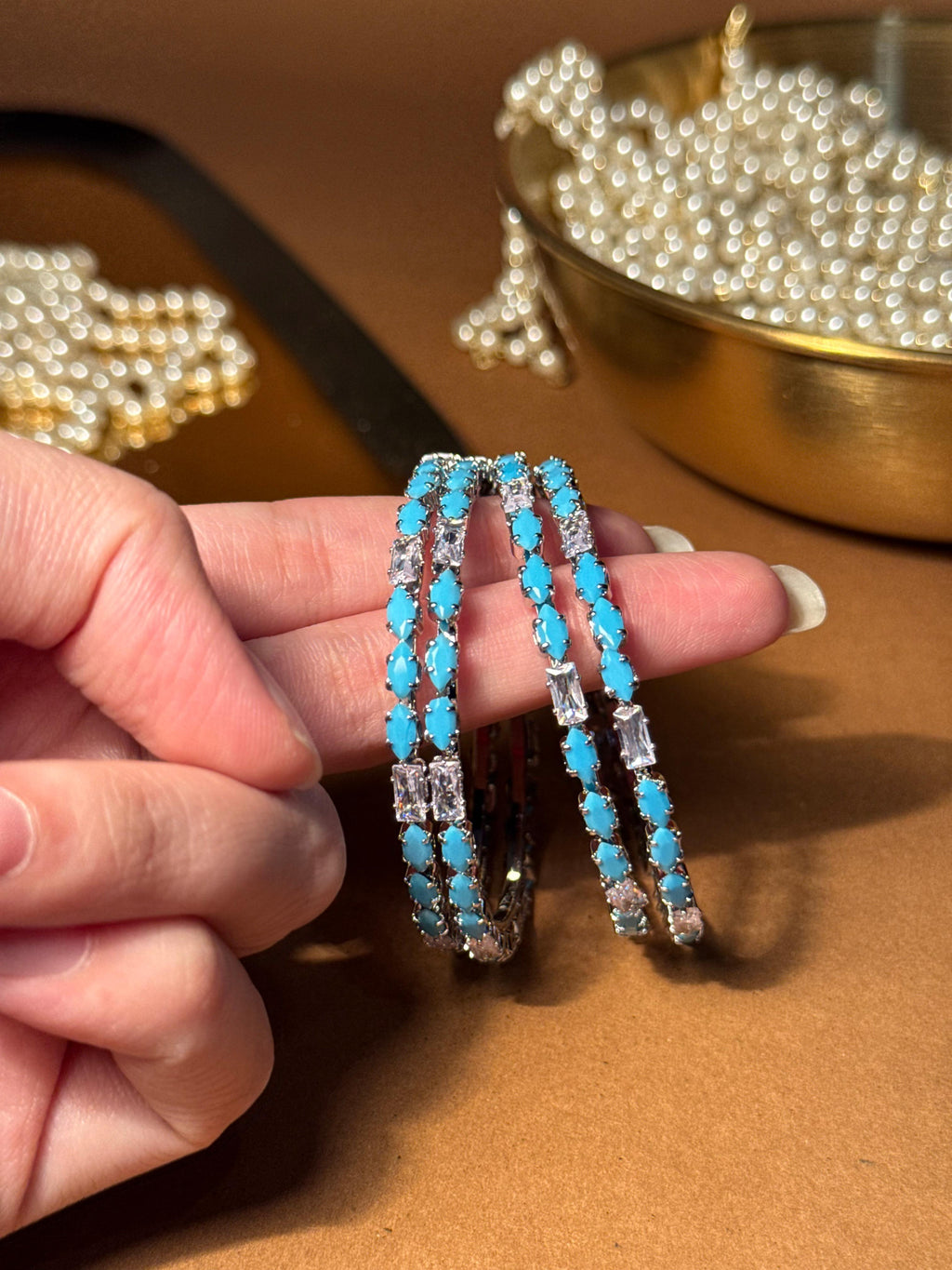 Zainab bangles Silver - Sky Blue & White (kids collection)