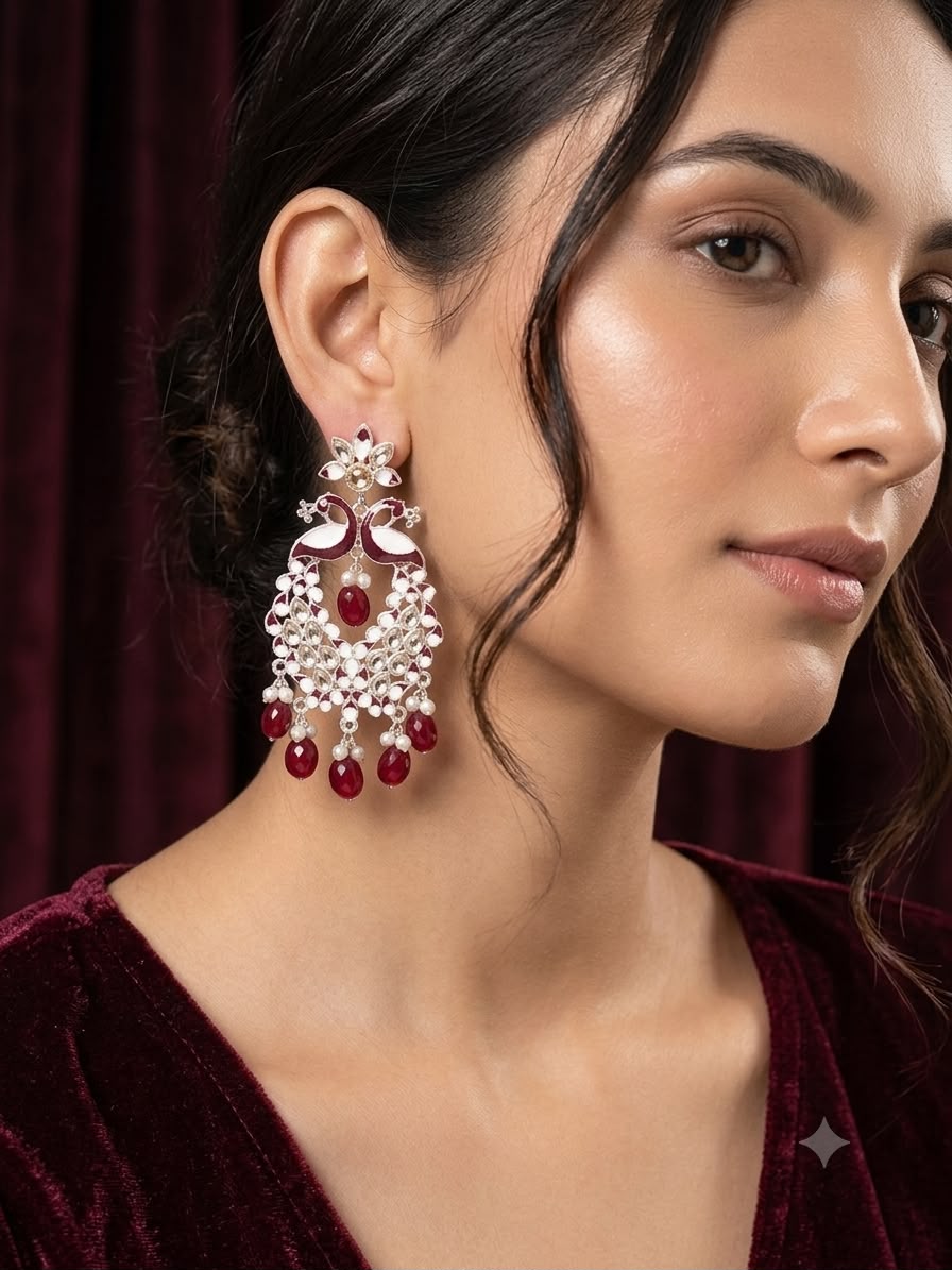 Shamim Ara Earrings- silver and maroon (aara collection)