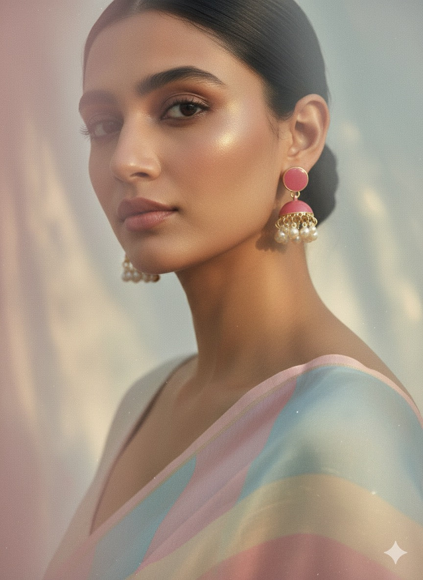 Crimson pearl jhumki - Pink