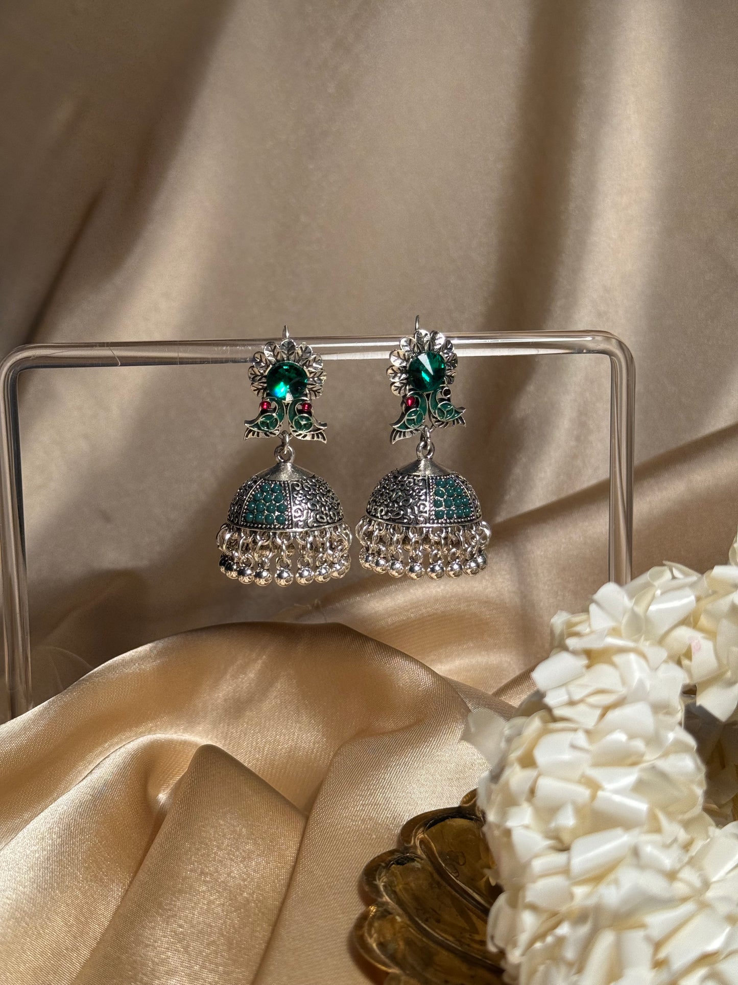 Phool chirya oxidized khass collection-silver and green