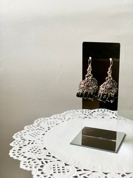 mini jhumki - black and silver