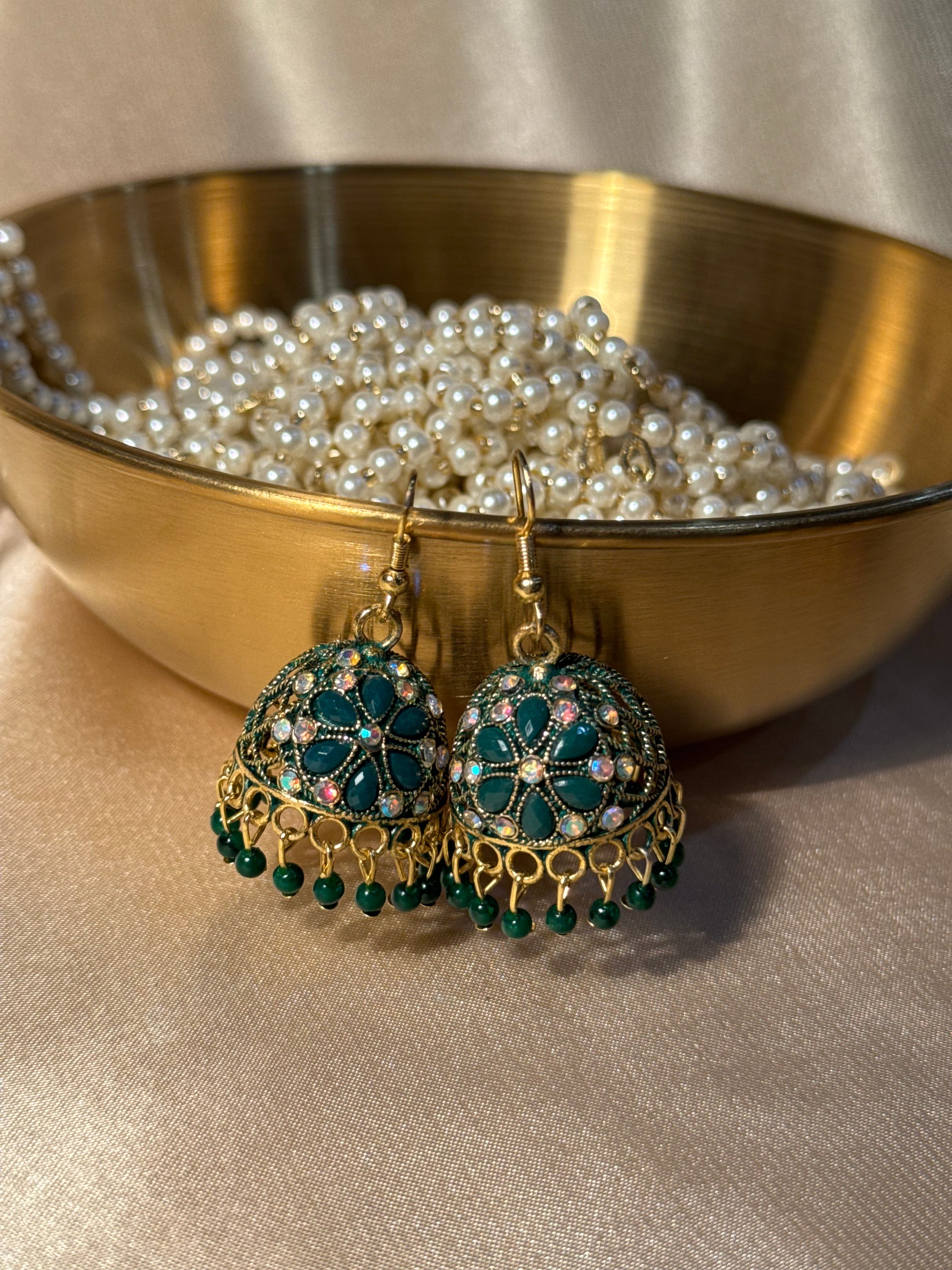 Floral jhumki green - rozana