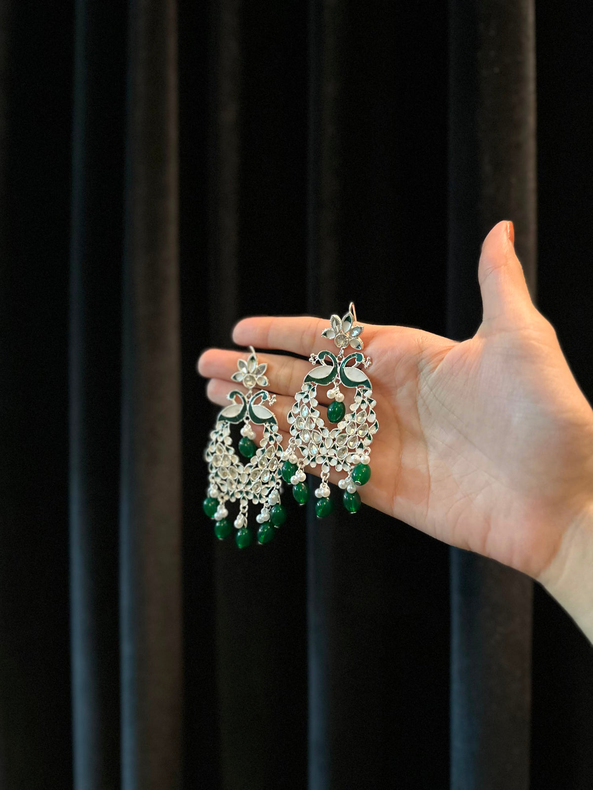 Shamim Ara Earrings- silver and green(aara collection)