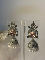 kashmiriEarrings - peach and Silver