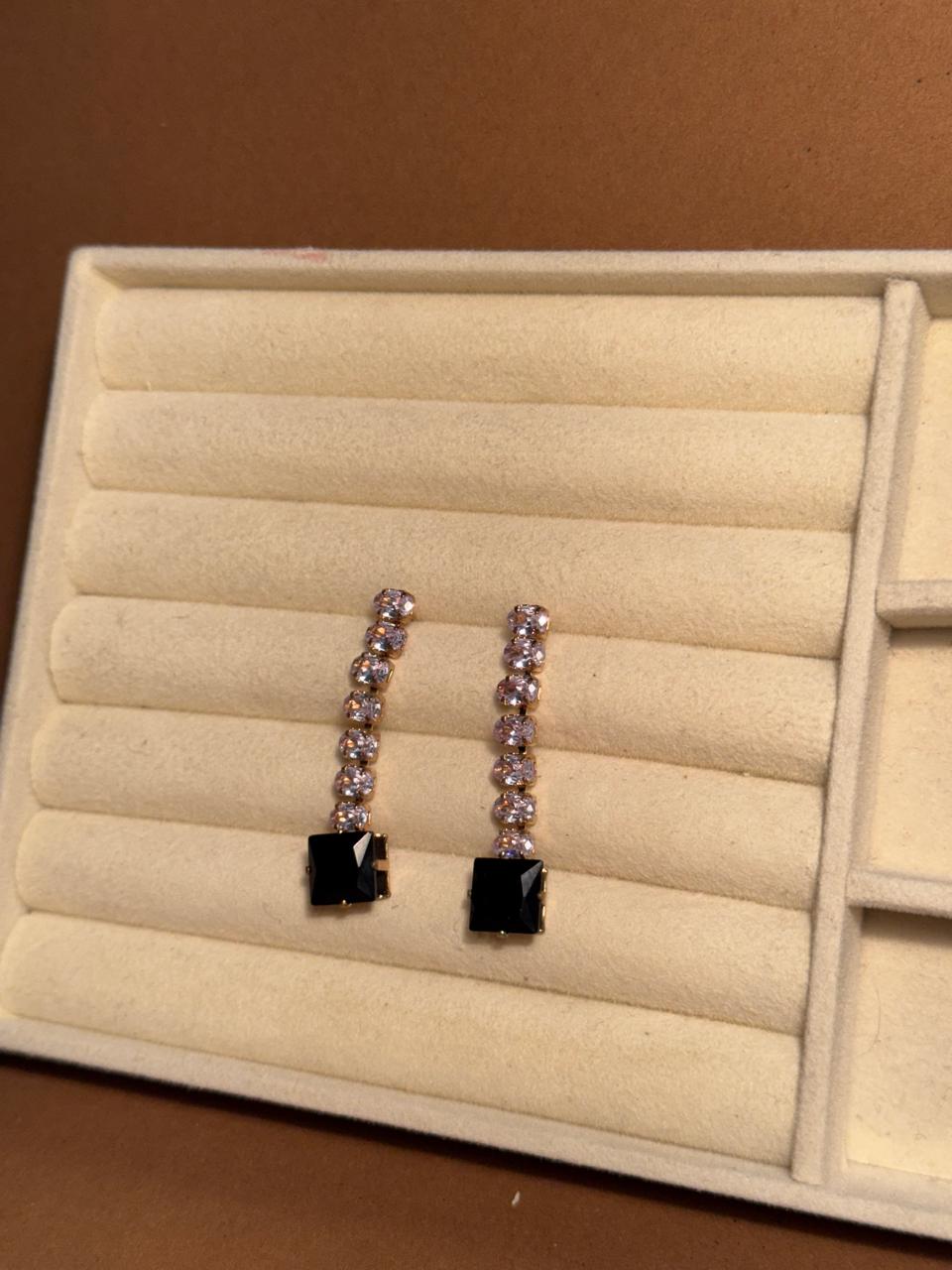 OS Crystal Drop Earrings - Black