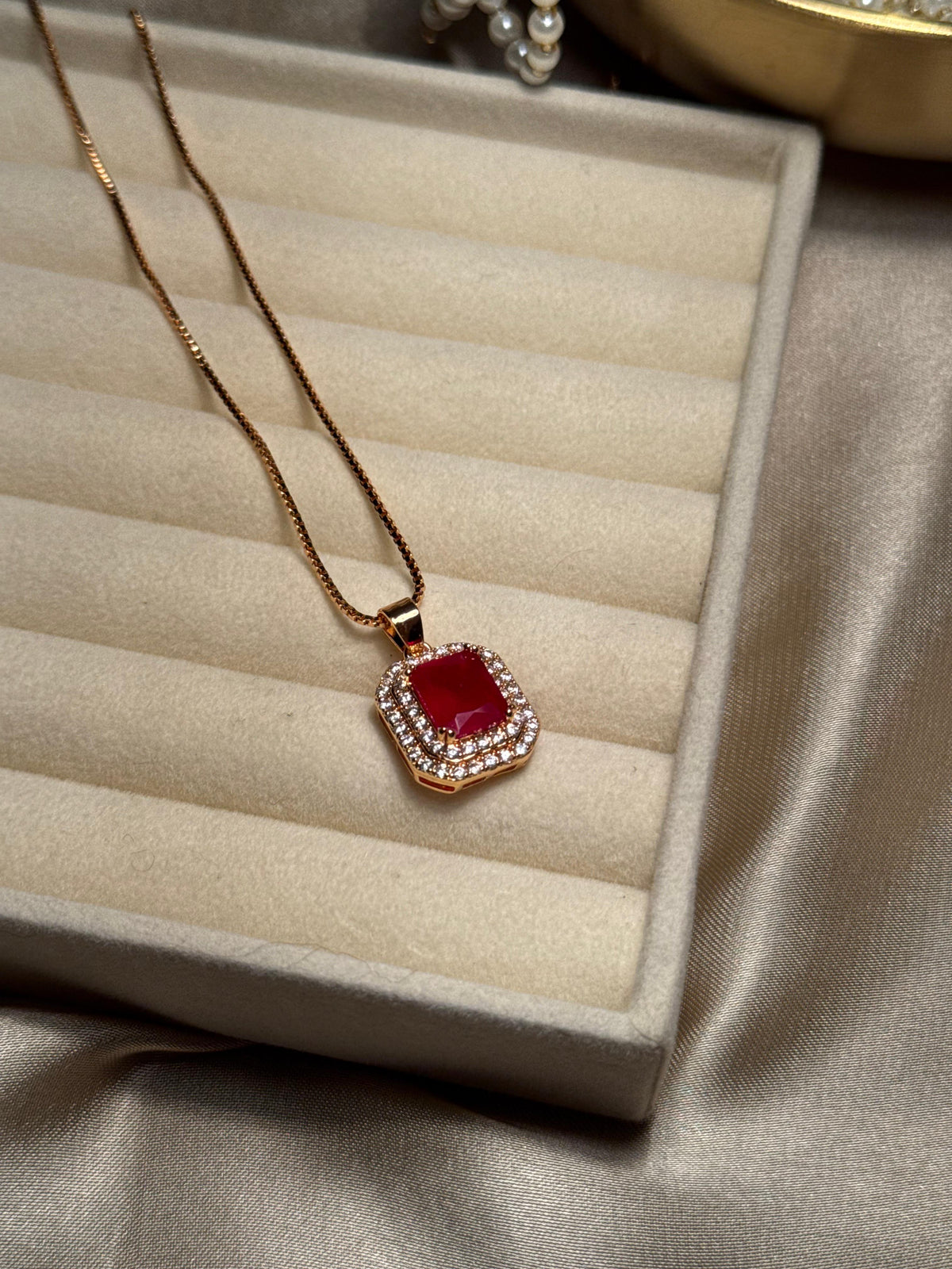 Cushion Pendant Necklace (Red)